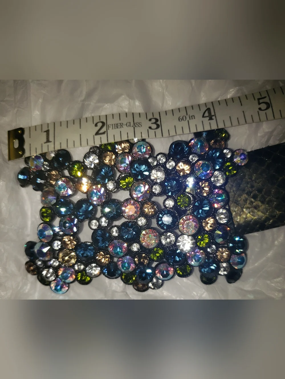 PreOwned Super Rare Huge Swarovski Crystal Buckle Metallic Green Python Belt